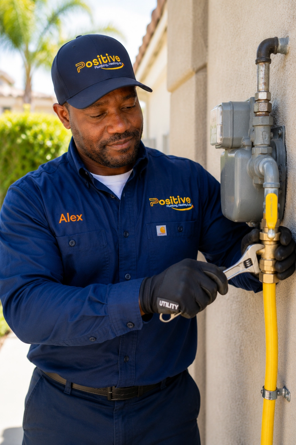 Technician installing a residential gas line in Orange County