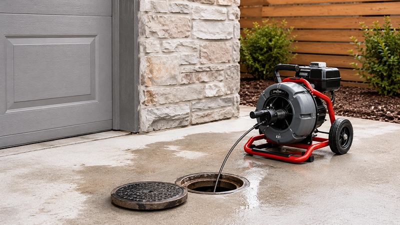 Positive Plumbing technician performing main drain cleaning in Orange County