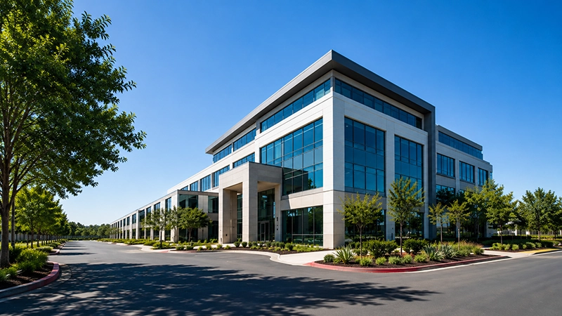 Modern office building representing commercial repiping services in Orange County