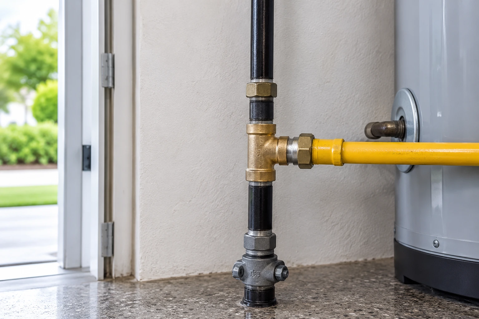 Completed residential gas line repair with new piping and secure connections in Orchard Hills, Irvine, CA.