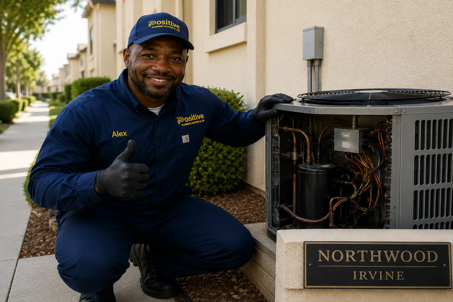 Positive Plumbing technician after restoring proper AC airflow at a Northwood home in Irvine, CA.
