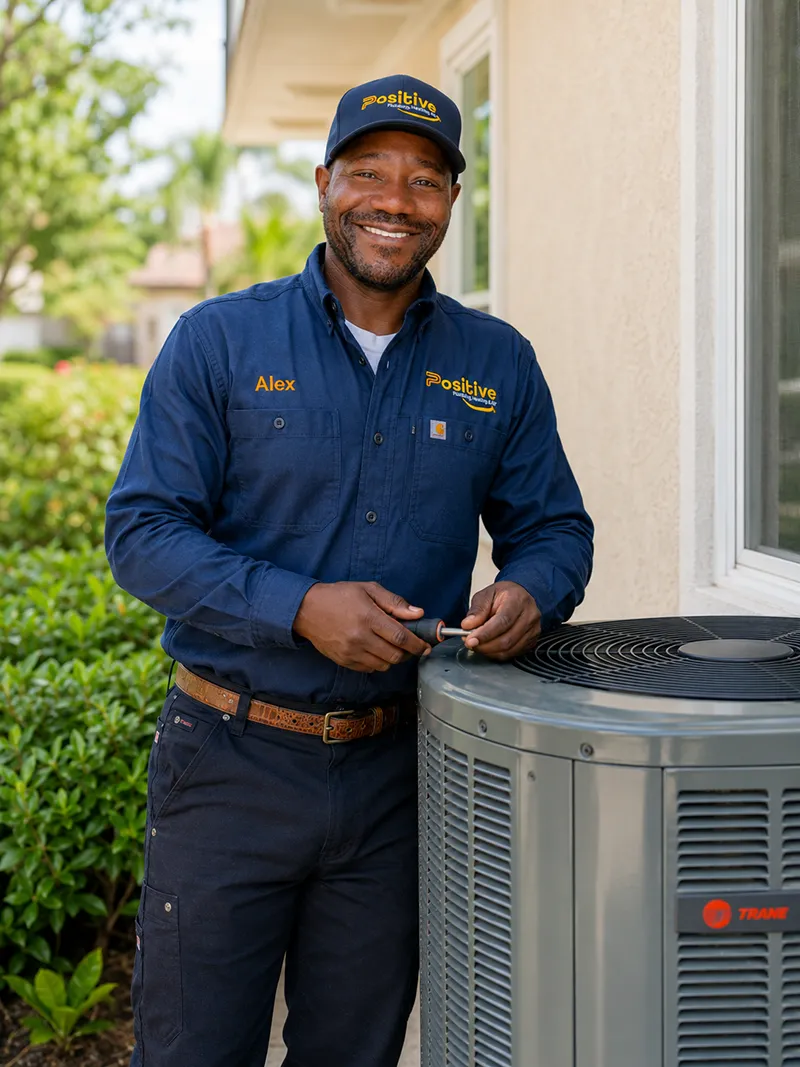 Positive Plumbing technician providing professional AC repair and HVAC service in Irvine, CA