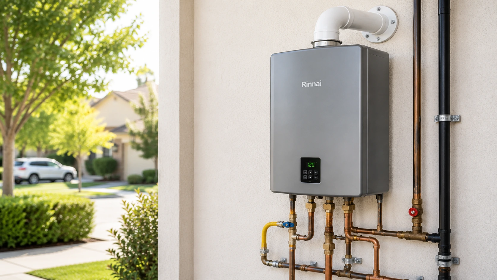 Completed tankless water heater installation at a home in Quail Hill, Irvine, CA.