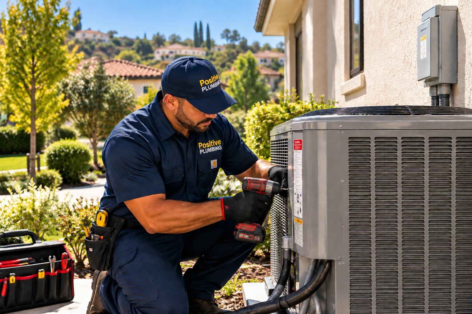 Alex completing HVAC replacement and installation work on an outdoor system at a home in Irvine, CA.