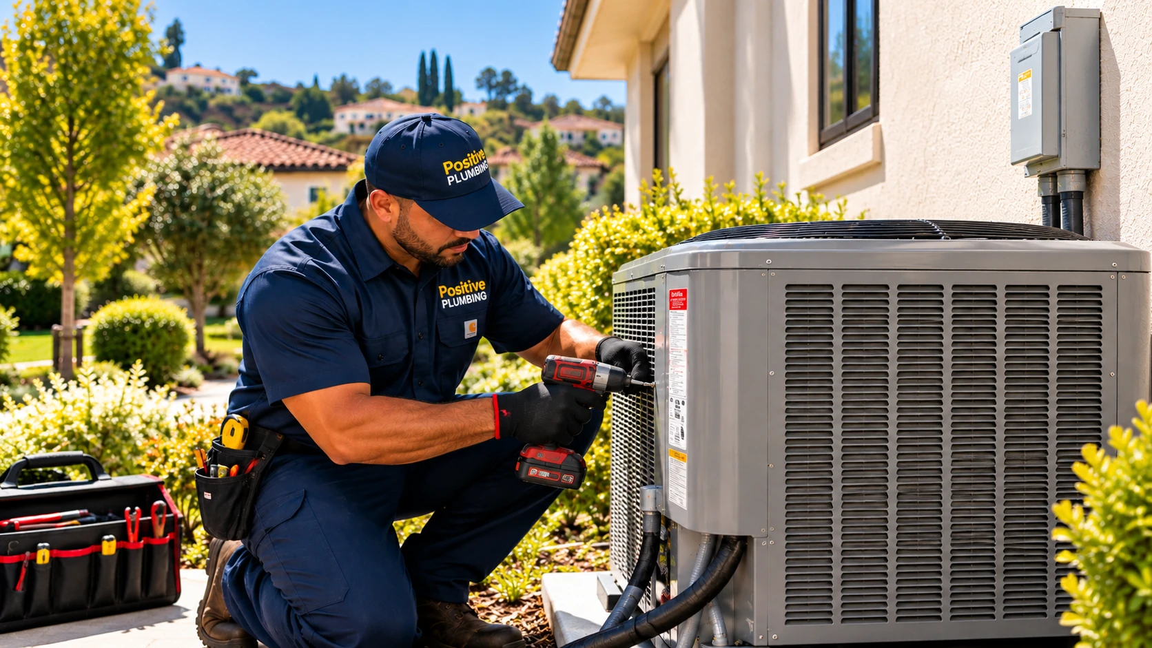 Alex completing an HVAC system replacement on an outdoor unit at a home in Quail Hill, Irvine, CA.