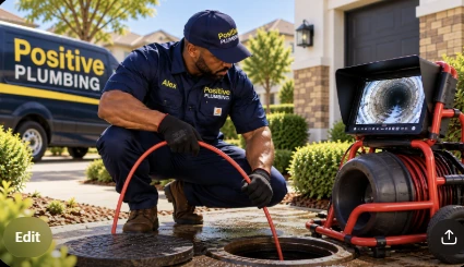 Alex performing hydro jetting through an outdoor sewer cleanout at a home in Portola Springs, Irvine, CA, with professional drain-cleaning equipment beside him.