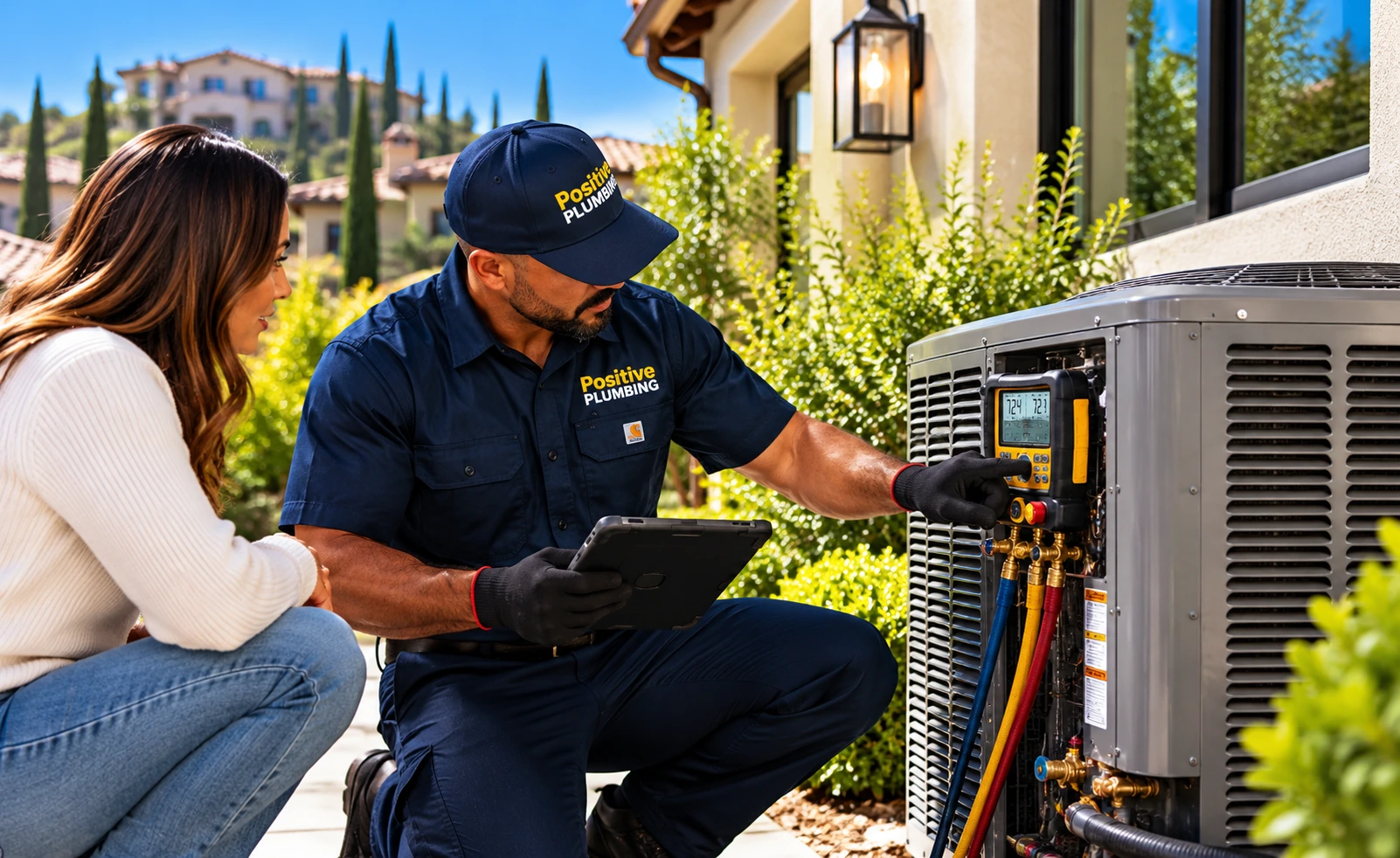 Alex testing the newly installed air conditioning system to confirm proper operation after an AC replacement in Stonegate, Irvine, CA.